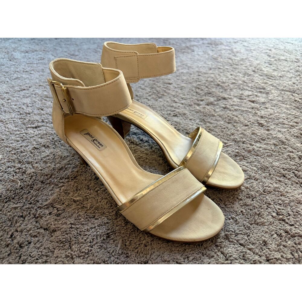 Paul Green beige heeled sandals with ankle strap UK5